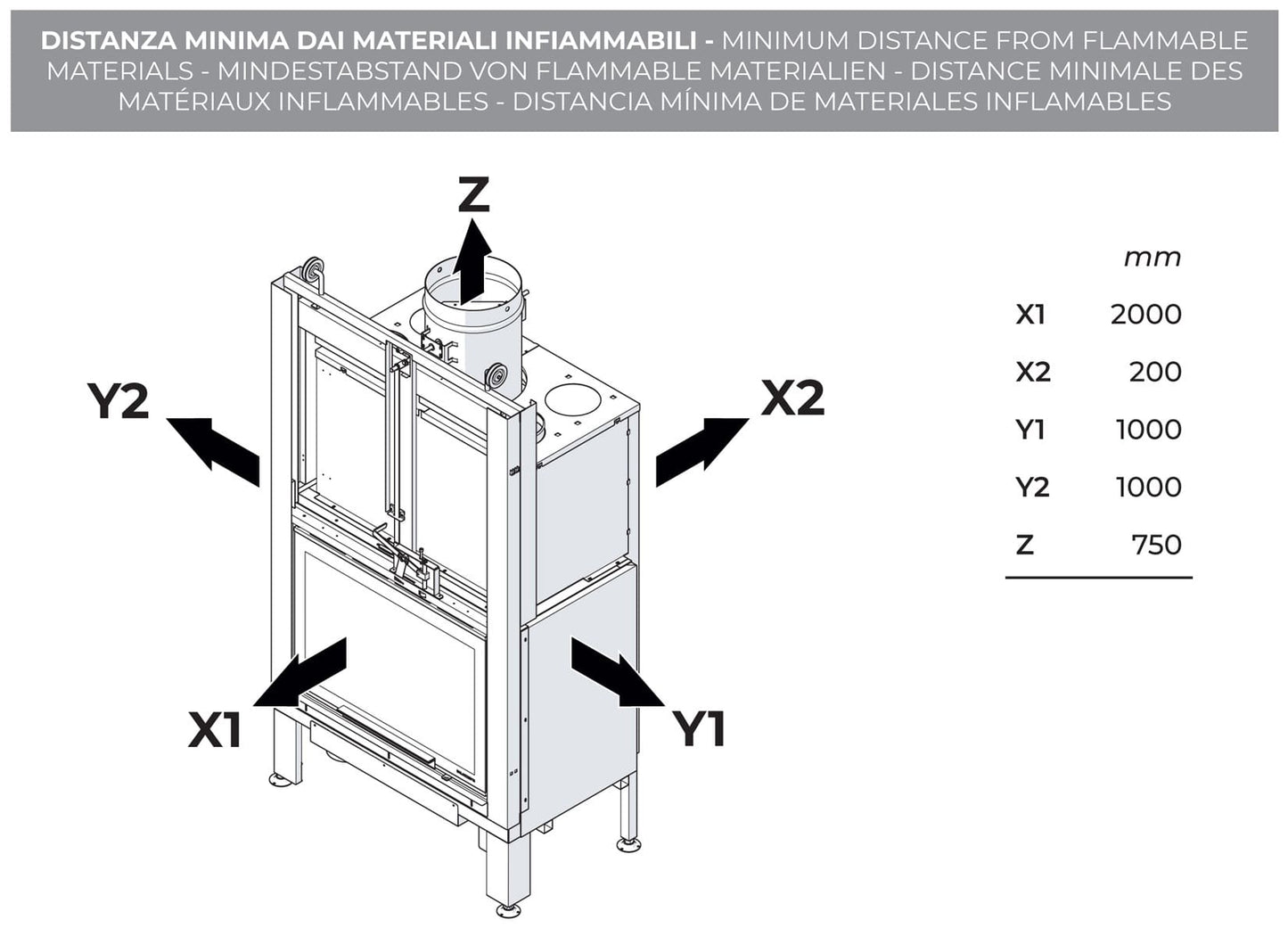 Palazzetti MX 78 F Frontale Camino Ecomonoblocco Legna Aria Calda Convezione Circolazione Naturale Canalizzabile Riscaldamento Irraggiamento Potenza 16,7 kW Apertura Porta Scorrimento Focolare Ghisa Refrattario Aria Comburente Esterno Misura 85x55x165 cm