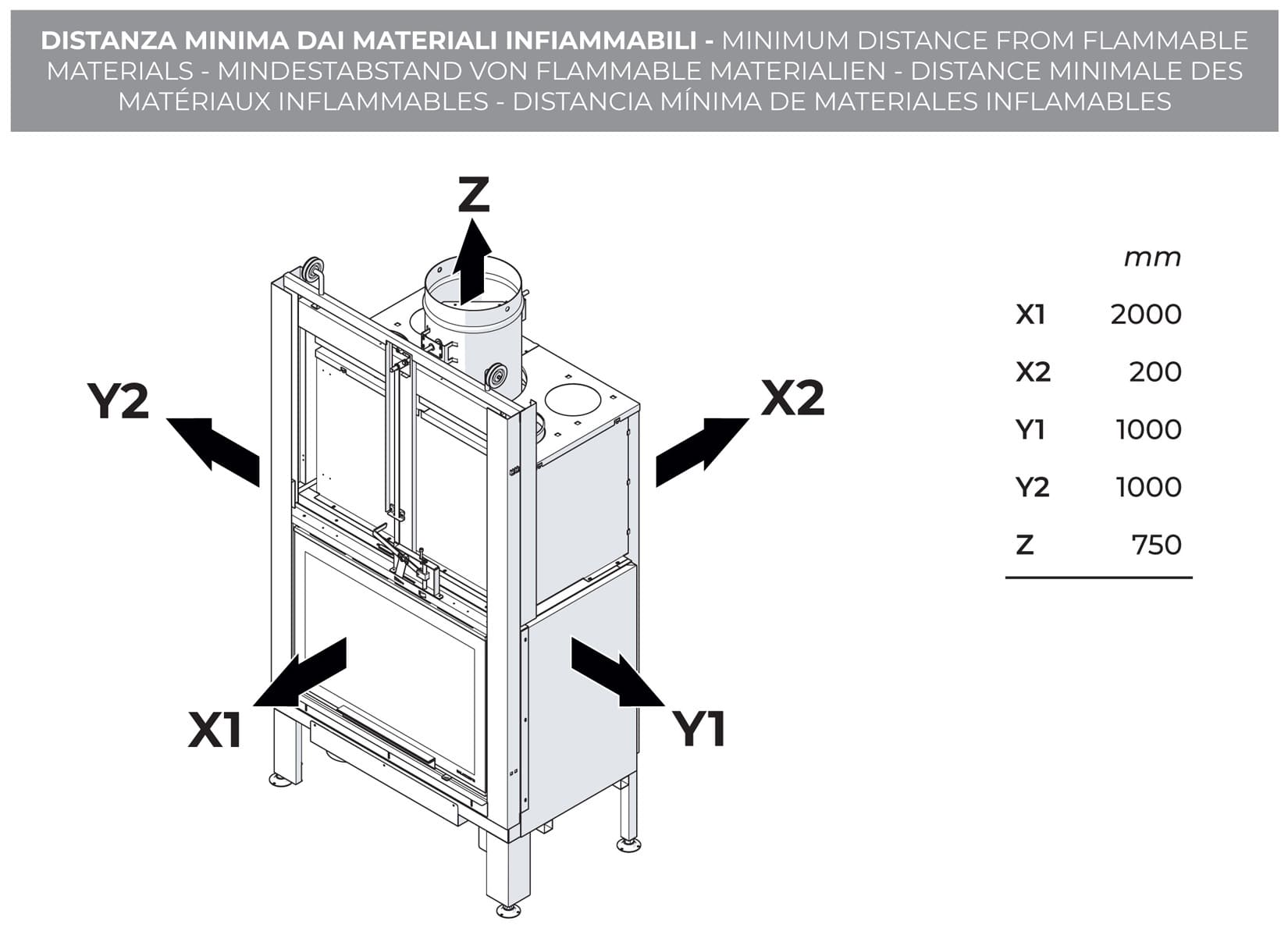 Palazzetti MX 78 F Frontale Camino Ecomonoblocco Legna Aria Calda Convezione Circolazione Naturale Canalizzabile Riscaldamento Irraggiamento Potenza 16,7 kW Apertura Porta Scorrimento Focolare Ghisa Refrattario Aria Comburente Esterno Misura 85x55x165 cm