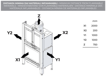 Palazzetti MX 78 F Frontale Camino Ecomonoblocco Legna Aria Calda Convezione Circolazione Naturale Canalizzabile Riscaldamento Irraggiamento Potenza 16,7 kW Apertura Porta Scorrimento Focolare Ghisa Refrattario Aria Comburente Esterno Misura 85x55x165 cm