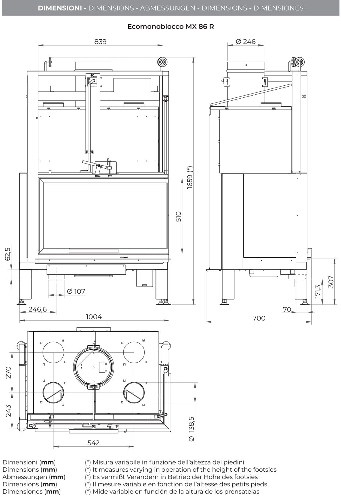 Palazzetti MX 86 R Angolo DX Camino Legna Aria Calda Convezione Circolazione Naturale Canalizzabile Riscaldamento Irraggiamento Potenza 20,4 Kw Apertura Porta Scorrimento Versione Angolare Destro Materiale Focolare Ghisa Refrattario Misura 100x67x165 cm