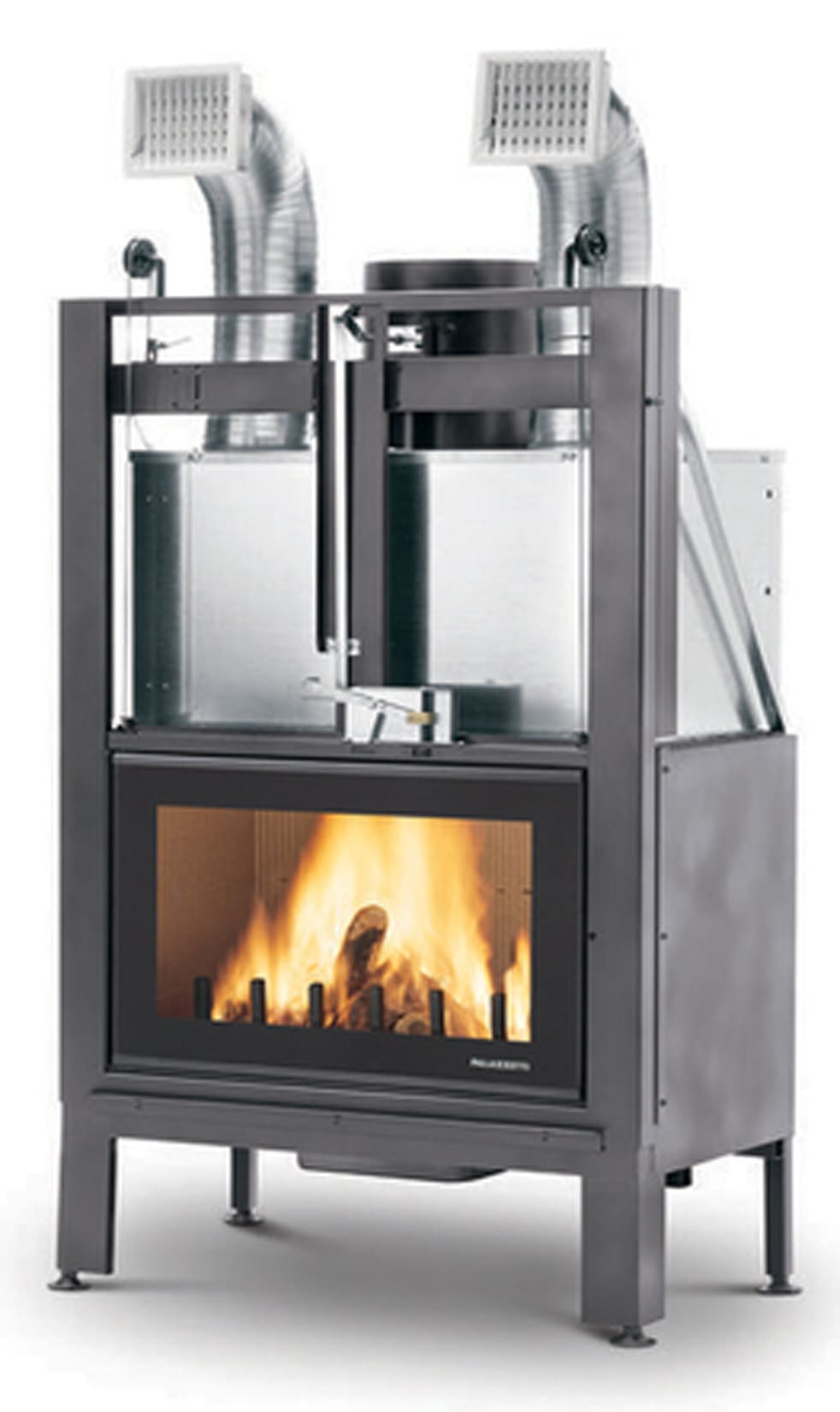 Palazzetti MX 86 F Frontale Camino Ecomonoblocco Legna Aria Calda Convezione Circolazione Naturale Canalizzabile Riscaldamento Irraggiamento Potenza 20,4 kW Apertura Porta Scorrimento Focolare Ghisa Refrattario Aria Comburente Esterno Misura 100x67x165 cm