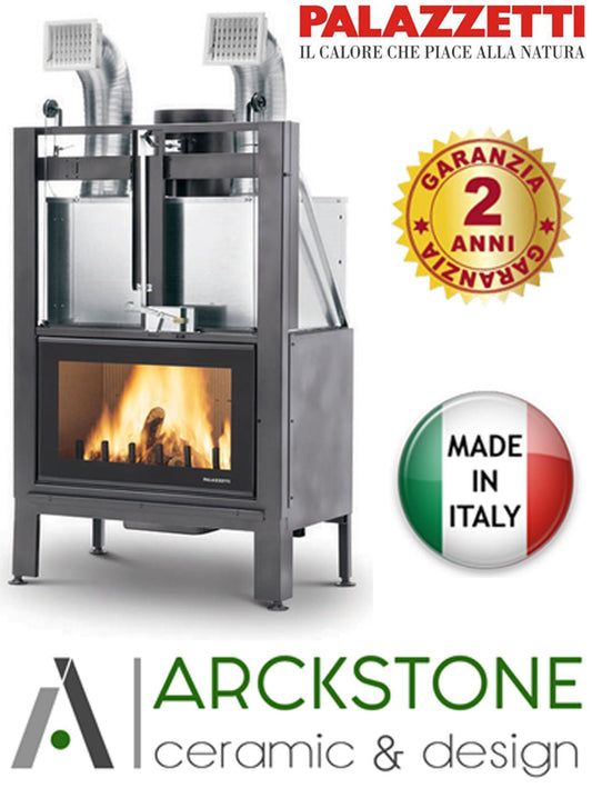 Palazzetti MX 86 F Frontale Camino Ecomonoblocco Legna Aria Calda Convezione Circolazione Naturale Canalizzabile Riscaldamento Irraggiamento Potenza 20,4 kW Apertura Porta Scorrimento Focolare Ghisa Refrattario Aria Comburente Esterno Misura 100x67x165 cm