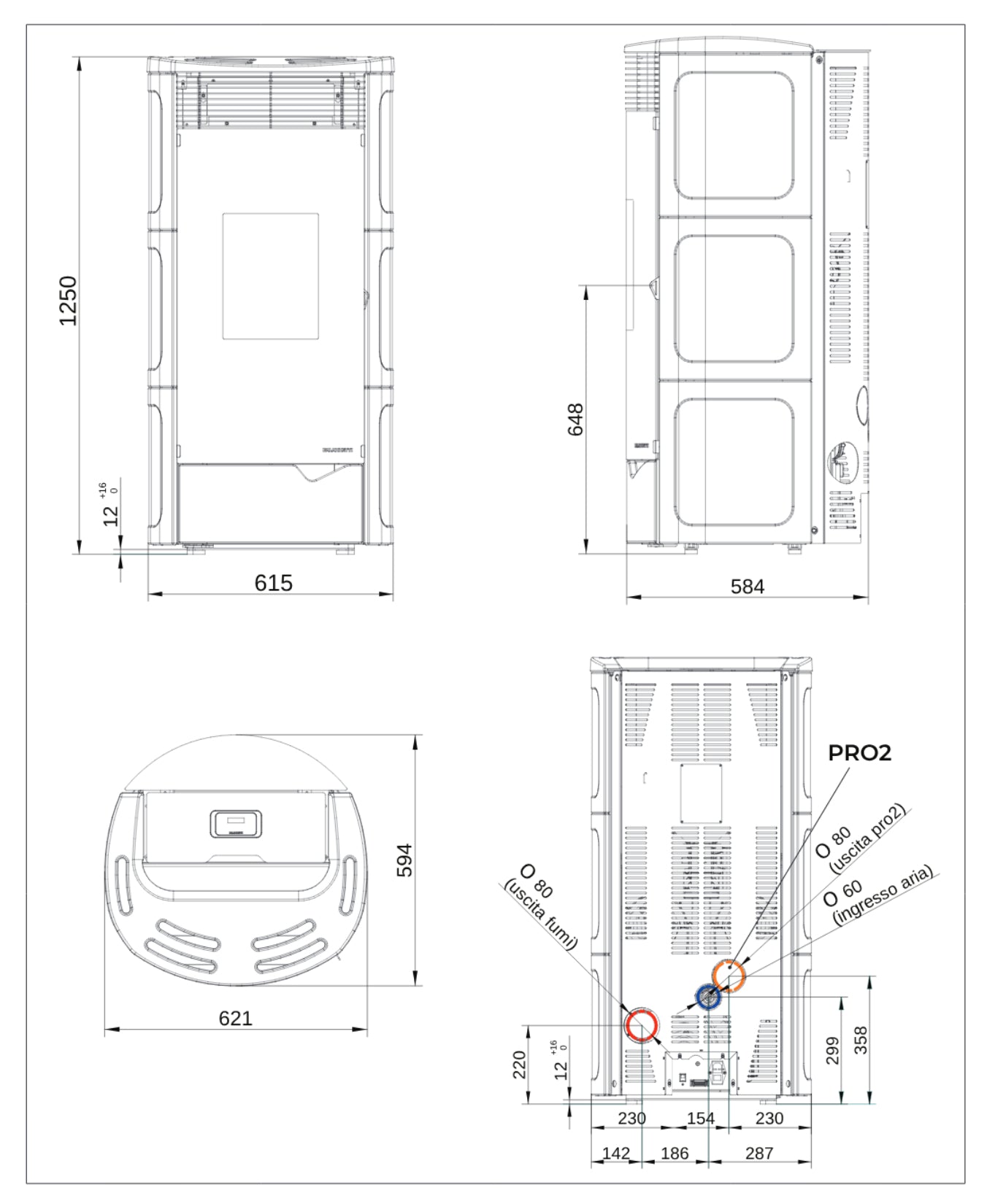 Palazzetti Nadine TC 9 Pro 2 Stufa Pellet Ermetica Aria Calda Ventilata Canalizzata Regolabile Potenza 9,3 Kw 2 Ventilatori Indipendenti Ceramica Caffellatte Uscita Fumi Posteriore Doppia Porta Combustione Totale Pulizia Automatica Braciere L62xP59xH125cm