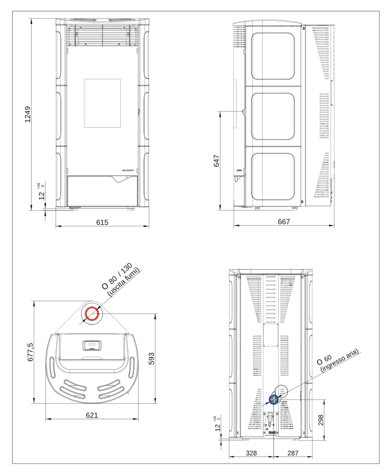 Palazzetti Nadine 12 Us Pro 2 Stufa Pellet Ermetica Aria Ventilata Canalizzata Regolabile Potenza 12 Kw 2 Ventilatori Indipendenti Rivestimento Ceramica Bianco Mat Uscita Fumi Superiore Doppia Porta Pannello Controllo Braciere Cassetto L62xP68xH125 cm