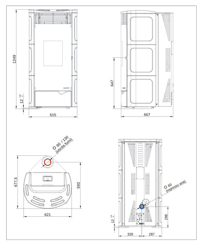 Palazzetti Nadine 12 Us Pro 2 Stufa Pellet Ermetica Aria Ventilata Canalizzata Regolabile Potenza 12 Kw 2 Ventilatori Indipendenti Rivestimento Ceramica Bianco Mat Uscita Fumi Superiore Doppia Porta Pannello Controllo Braciere Cassetto L62xP68xH125 cm
