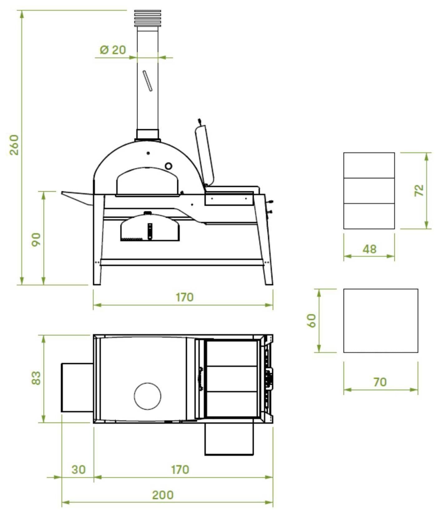 Palazzetti in Giardino Oreste Barbecue Work Station Outdoor Legna Carbonelle Acciaio Inox Nero Piastra Cottura Pietra Lavica Forno Interno Speciale Refrattario Thermofix Camera Combustione Termometro Portina Valvola Deviazione Flusso Fumi 170x83 H260 cm