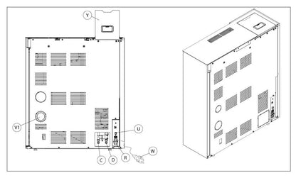 Palazzetti Tiffany Idro V13 TC Termostufa Pellet Ermetica Salva Spazio Idro Ventilata Potenza 13 Kw Rivestimento Acciaio Caffellatte Riscaldamento Radiatori Ad Acqua Gruppo Idraulico Uscita Fumi Posteriore Combustione Totale Autopulizia L101xP36xH116 cm