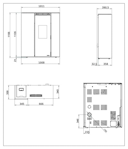 Palazzetti Tiffany Idro V13 TC Termostufa Pellet Ermetica Salva Spazio Idro Ventilata Potenza 13 Kw Rivestimento Acciaio Caffellatte Riscaldamento Radiatori Ad Acqua Gruppo Idraulico Uscita Fumi Posteriore Combustione Totale Autopulizia L101xP36xH116 cm
