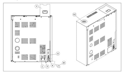 Palazzetti Tiffany Idro V13 TC US Termostufa Pellet Ermetica Salva Spazio Idro Ventilata Potenza 13 Kw Rivestimento Acciaio Caffellatte Riscaldamento Radiatori Acqua Gruppo Idraulico Uscita Fumi Superiore Combustione Totale Autopulizia L101xP36xH116 cm