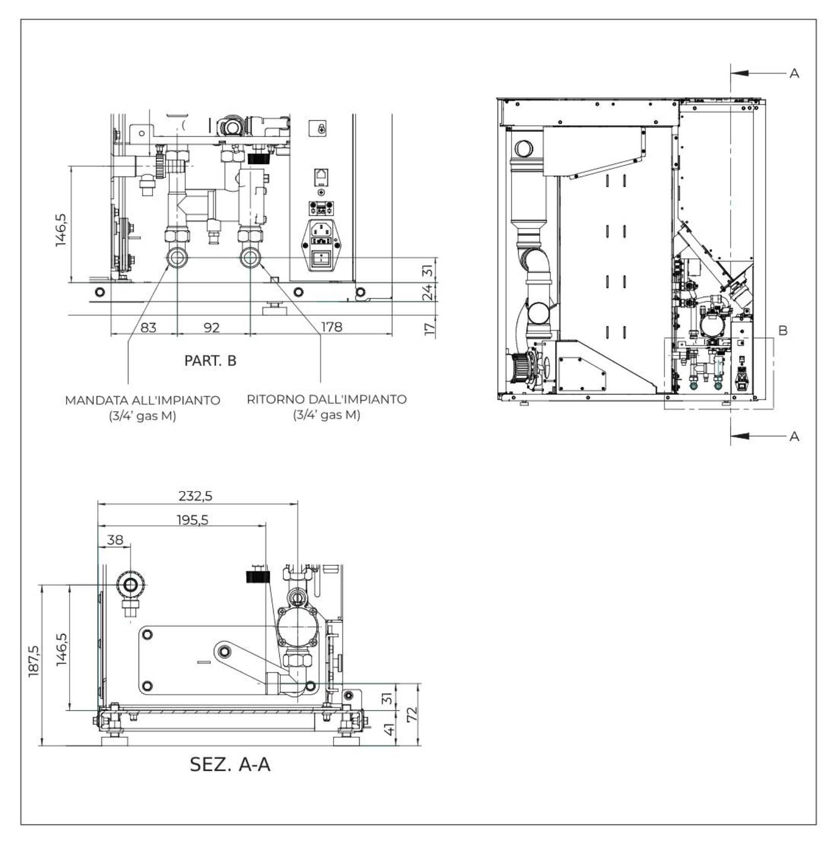 Palazzetti Tiffany Idro V13 TC US Termostufa Pellet Ermetica Salva Spazio Idro Ventilata Potenza 13 Kw Rivestimento Acciaio Caffellatte Riscaldamento Radiatori Acqua Gruppo Idraulico Uscita Fumi Superiore Combustione Totale Autopulizia L101xP36xH116 cm