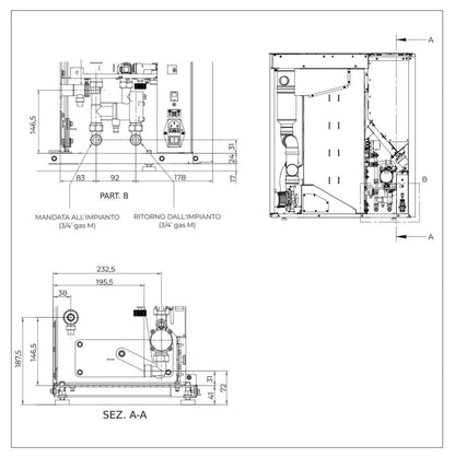 Palazzetti Tiffany Idro V13 TC US Termostufa Pellet Ermetica Salva Spazio Idro Ventilata Potenza 13 Kw Rivestimento Acciaio Caffellatte Riscaldamento Radiatori Acqua Gruppo Idraulico Uscita Fumi Superiore Combustione Totale Autopulizia L101xP36xH116 cm