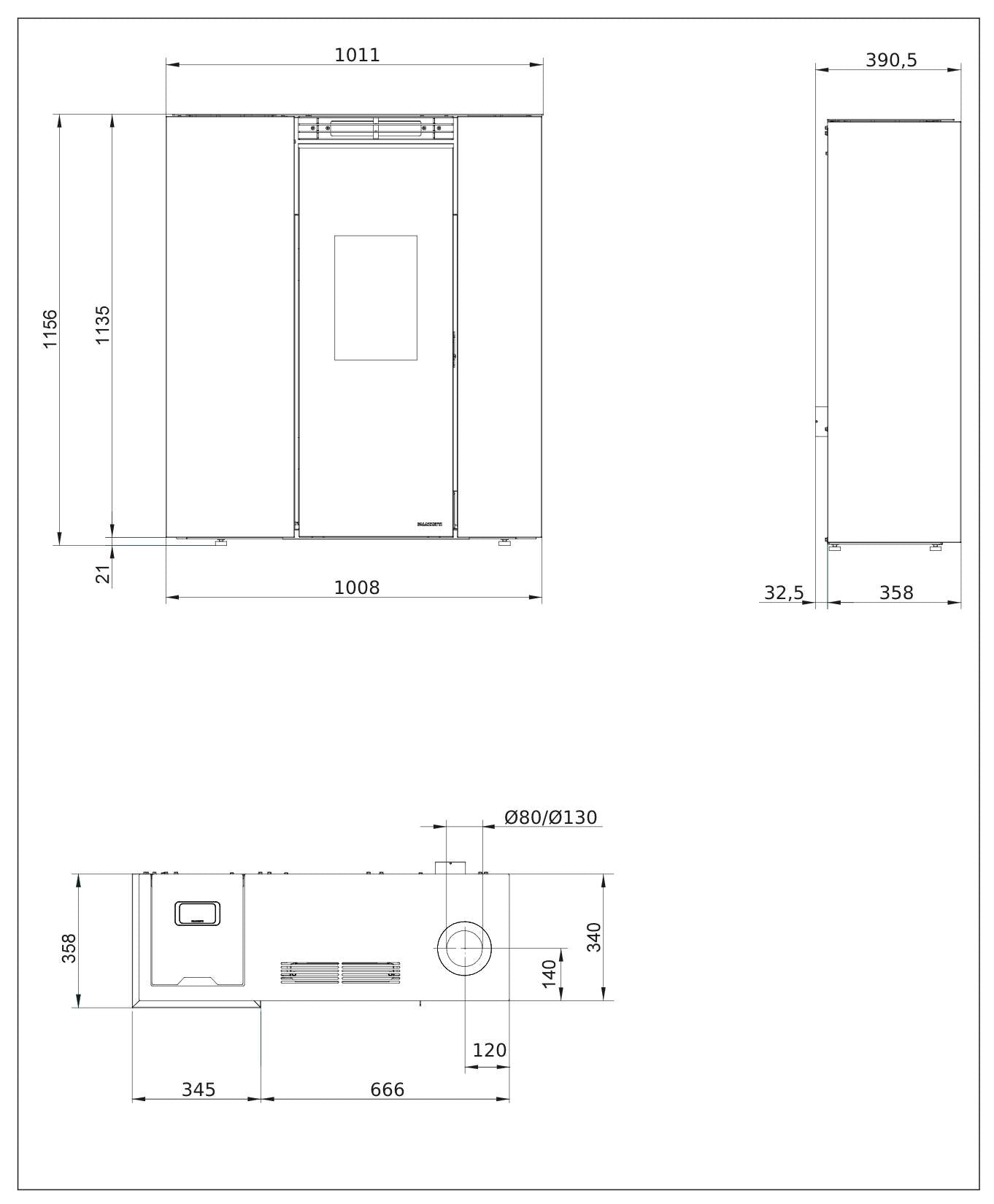 Palazzetti Tiffany Idro V13 TC US Termostufa Pellet Ermetica Salva Spazio Idro Ventilata Potenza 13 Kw Rivestimento Acciaio Caffellatte Riscaldamento Radiatori Acqua Gruppo Idraulico Uscita Fumi Superiore Combustione Totale Autopulizia L101xP36xH116 cm