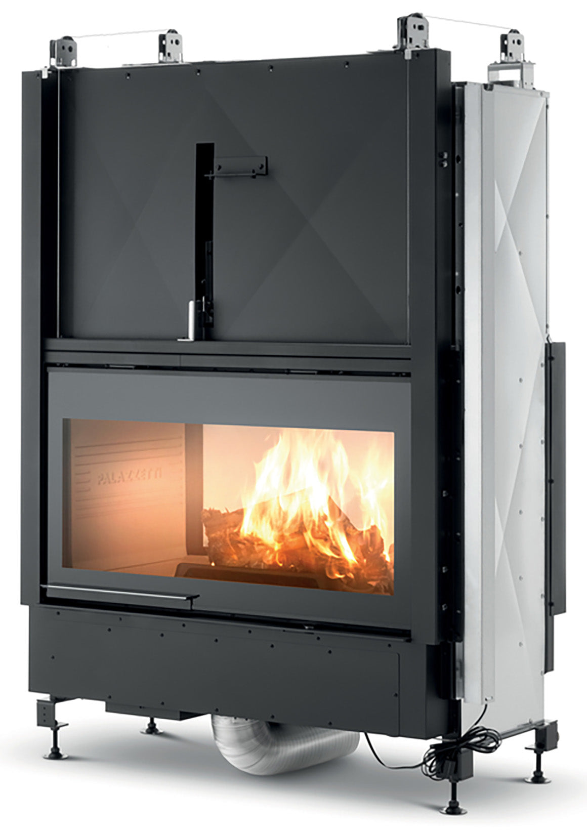 Palazzetti Ecomonoblocco WT 16:9B N13 Camino Caminetto Legna Aria Calda Convezione Naturale Irraggiamento Potenza 13,5 Kw Bifacciale Focolare Refrattario Thermofix® Anta Scorrevole Cassetto Cenere Valvola By-Pass O2Ring Portalegna Ghisa 125x65x171 cm