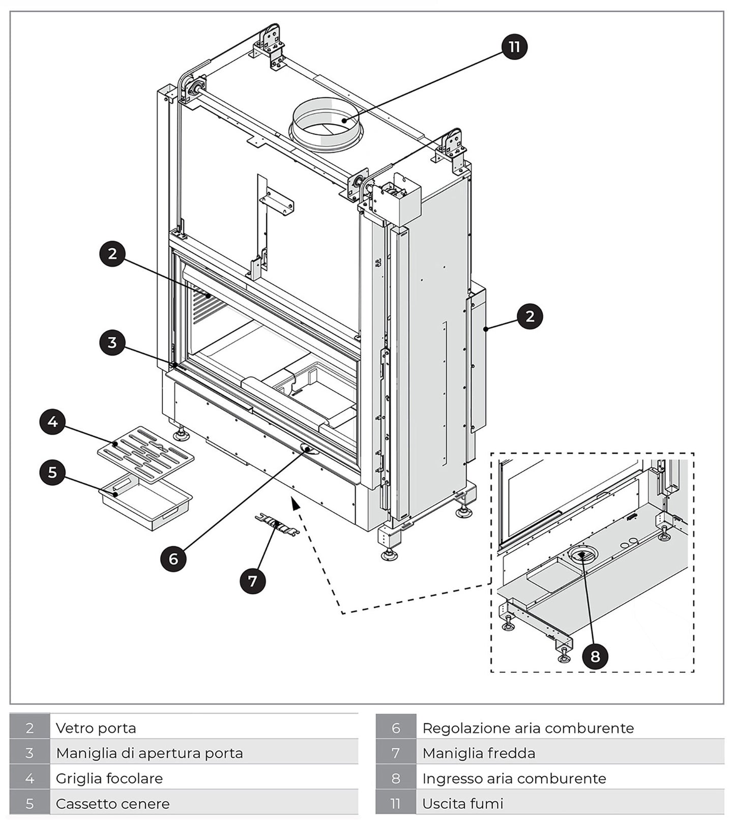 Palazzetti Ecomonoblocco WT 16:9B N13 Camino Caminetto Legna Aria Calda Convezione Naturale Irraggiamento Potenza 13,5 Kw Bifacciale Focolare Refrattario Thermofix® Anta Scorrevole Cassetto Cenere Valvola By-Pass O2Ring Portalegna Ghisa 125x65x171 cm