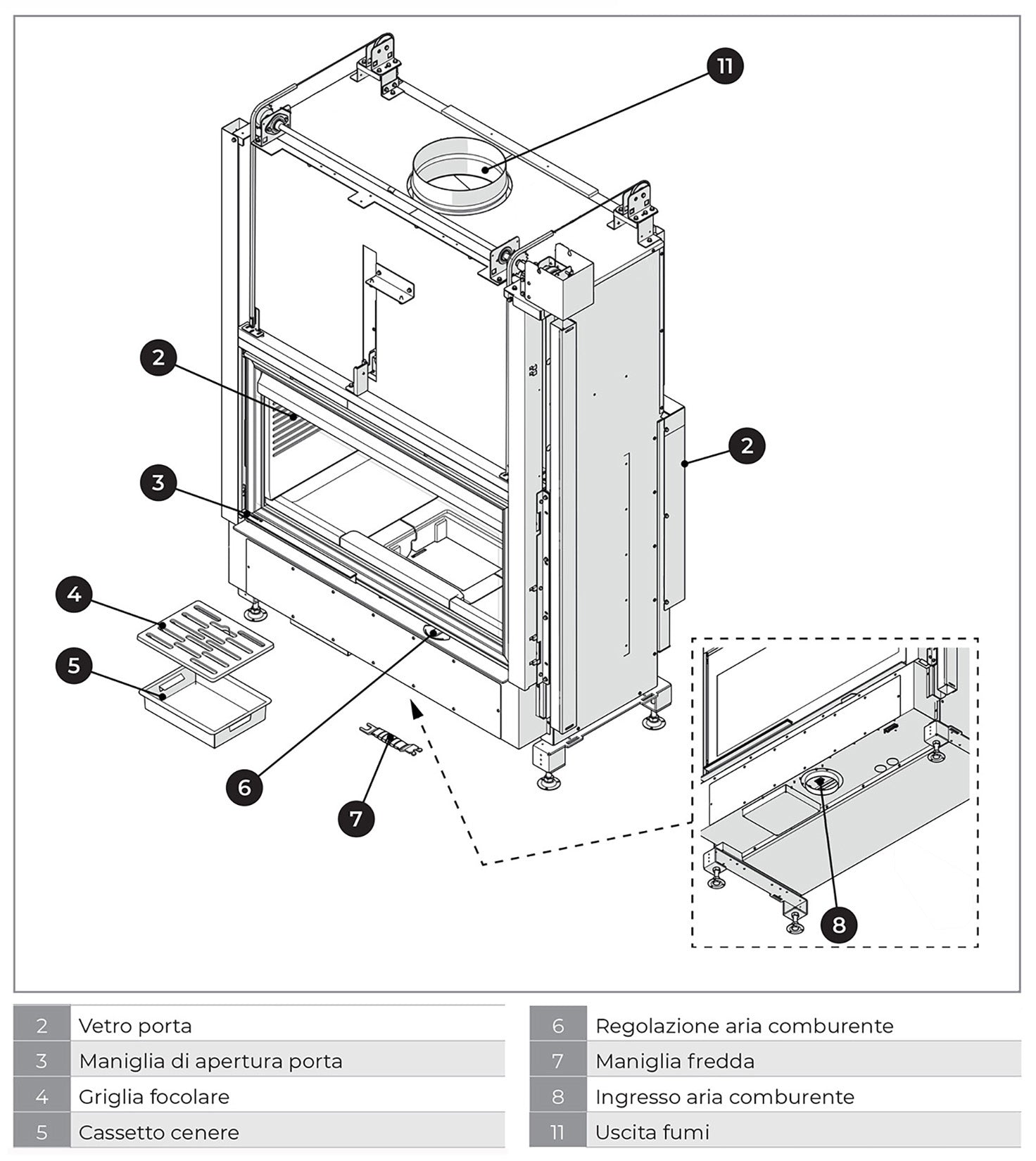 Palazzetti Ecomonoblocco WT 16:9B N13 Camino Caminetto Legna Aria Calda Convezione Naturale Irraggiamento Potenza 13,5 Kw Bifacciale Focolare Refrattario Thermofix® Anta Scorrevole Cassetto Cenere Valvola By-Pass O2Ring Portalegna Ghisa 125x65x171 cm