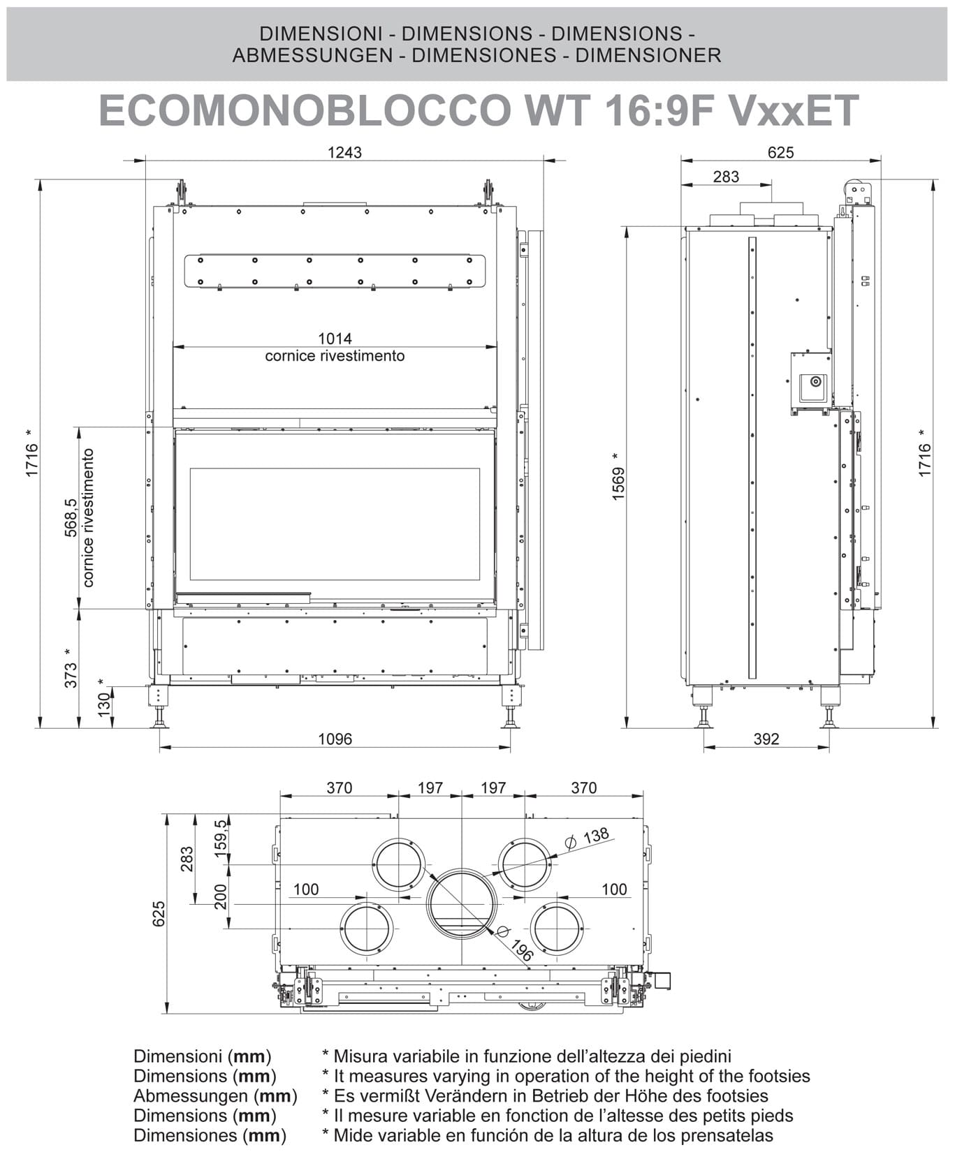 Palazzetti WT 16:9F V12 Frontale Camino Ecomonoblocco Legna Riscaldamento Aria Calda Ventilata Canalizzata Potenza 14,2 Kw Apertura Porta Scorrimento Ribalta Focolare Refrattario Thermofix® O2ring Doppia Combustione Portalegna Cassetto Misura 116x63x172cm