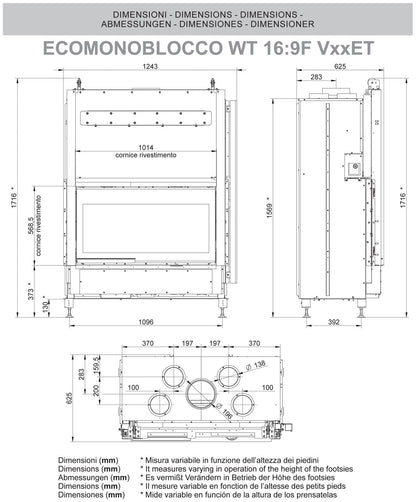 Palazzetti WT 16:9F V12 Frontale Camino Ecomonoblocco Legna Riscaldamento Aria Calda Ventilata Canalizzata Potenza 14,2 Kw Apertura Porta Scorrimento Ribalta Focolare Refrattario Thermofix® O2ring Doppia Combustione Portalegna Cassetto Misura 116x63x172cm