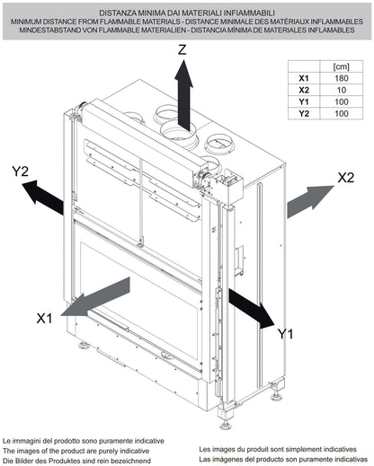Palazzetti WT 16:9F V12 Frontale Camino Ecomonoblocco Legna Riscaldamento Aria Calda Ventilata Canalizzata Potenza 14,2 Kw Apertura Porta Scorrimento Ribalta Focolare Refrattario Thermofix® O2ring Doppia Combustione Portalegna Cassetto Misura 116x63x172cm