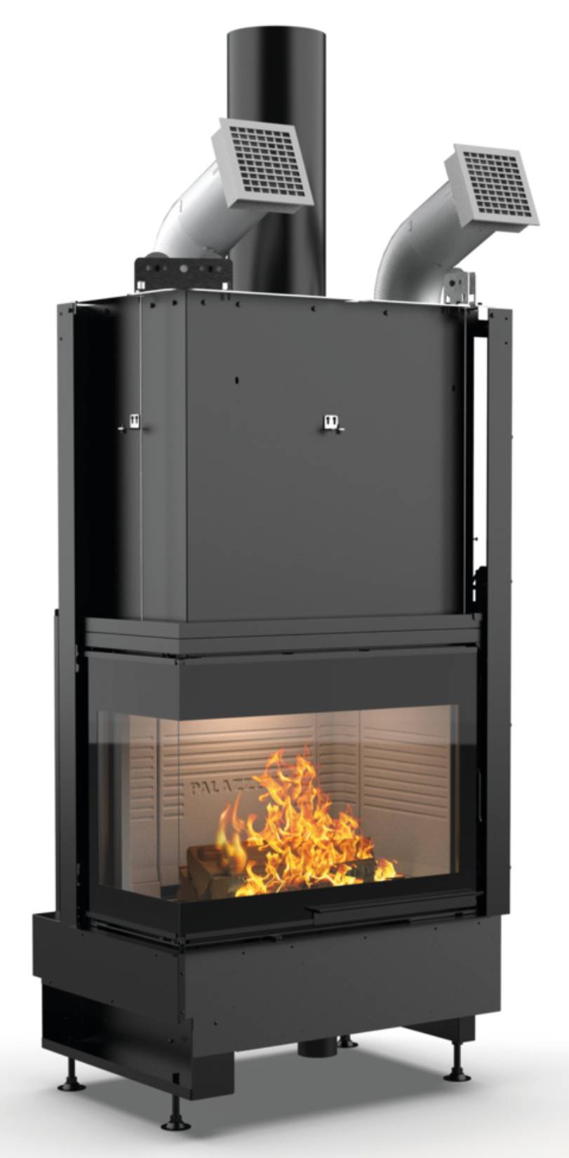 Palazzetti Ecomonoblocco WTX 70L N15 Angolo Sinistro Camino Legna Riscalda Aria Calda Convezione Naturale Irraggiamento Canalizzabile Potenza 14,7 Kw Focolare Refrattario Thermofix® Anta Vetro Scorrevole Bocchette Prolunga Cassetto Cenere L87xP61xH171 cm