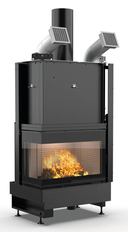 Palazzetti Ecomonoblocco WTX 80L N18 Angolo Sinistro Camino Legna Riscalda Aria Calda Convezione Naturale Irraggiamento Canalizzabile Potenza 17,8 Kw Focolare Refrattario Thermofix® Anta Vetro Scorrevole Bocchette Prolunga Cassetto Cenere L100xP61xH171 cm