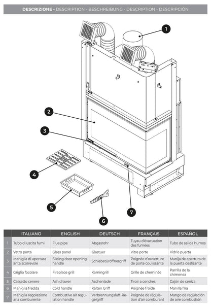 Palazzetti Ecomonoblocco WTX 80R N18 Angolo Destro Camino Legna Riscalda Aria Calda Convezione Naturale Irraggiamento Canalizzabile Potenza 17,8 Kw Focolare Refrattario Thermofix® Anta Vetro Scorrevole Bocchette Prolunga Cassetto Cenere L100xP61xH171 cm