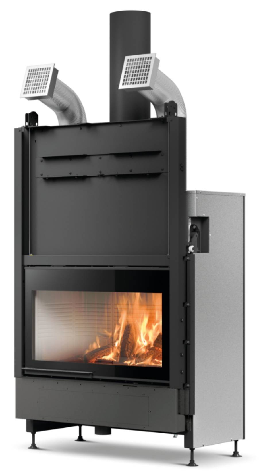 Palazzetti Ecomonoblocco WTX 90F N19 Frontale Camino Legna Riscalda Aria Calda Convezione Naturale Irraggiamento Canalizzabile Potenza 19,1 Kw Focolare Refrattario Thermofix® Anta Scorrevole Vetro Ribalta Bocchette Prolunga Cassetto Cenere L103xP61xH172cm