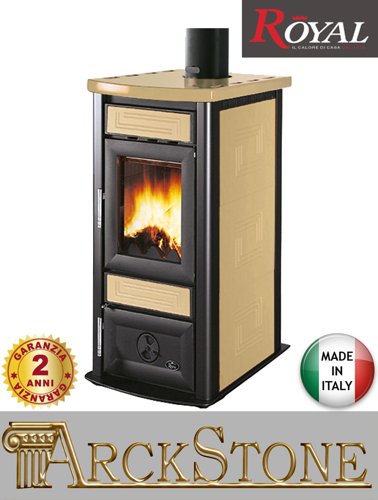 Focolare Stufa Legna Aria Naturale Ceramica Royal Palazzetti Stuba Panna 7,1Kw 