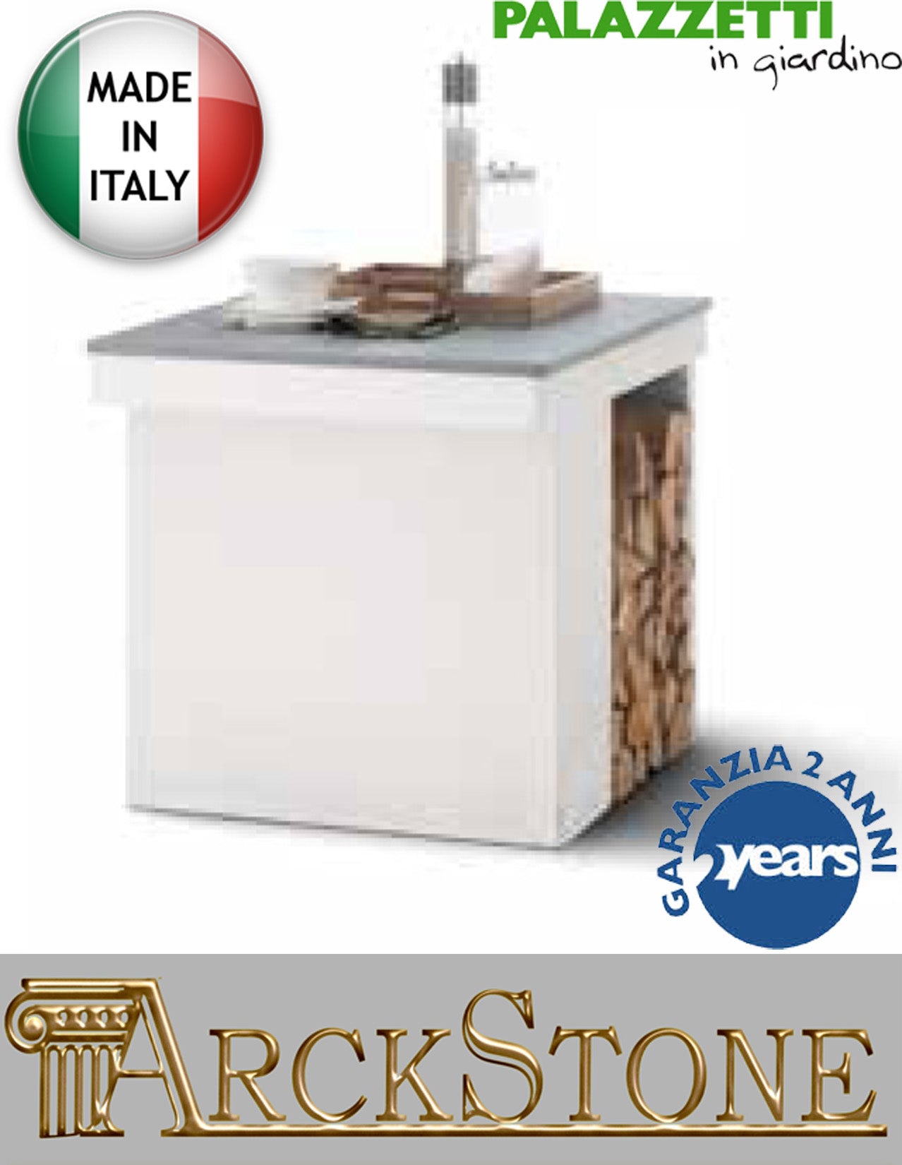 Palazzetti in Giardino Linosa Modulo Appoggio Piano Lavoro Ampio Barbecue in Marmotech (Graniglie di Marmo) Misura 73x101xh74 cm 200 kg
