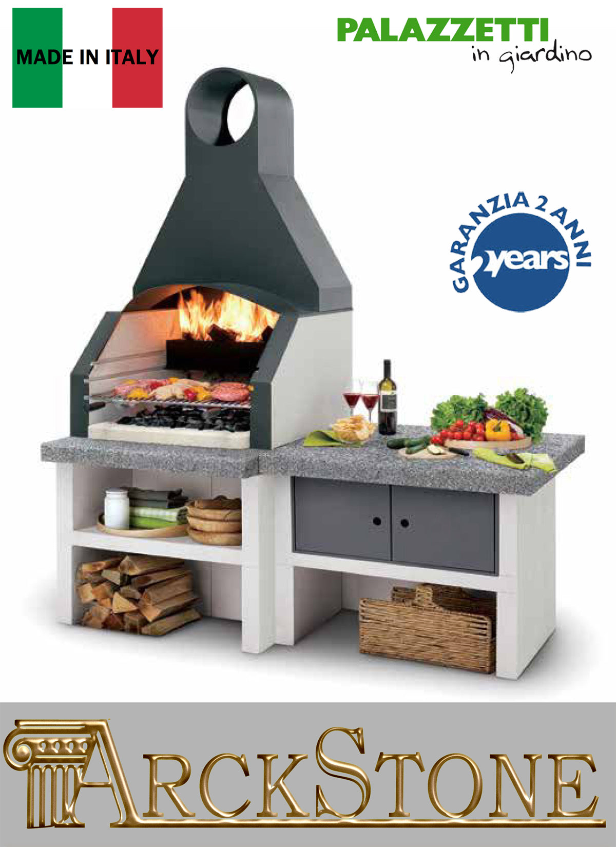 Palazzetti in Giardino Programma Maxime 2 Barbecue a Legna e Carbonelle Cappa Metallo Antracite con piano di appoggio Incluso di kit di montaggio Misura 102x95xh228 - 90x70xh78 cm