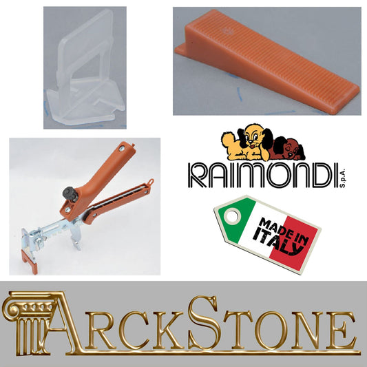 Raimondi Levelling System R.L.S. 2200 Basi Distanziatori Auto Livellanti per fuga piastrelle da 1,5 mm e Altezza Mattonella da 3 a 12 mm + 1000 Cunei + 1 Pinza Per Applicare le Mattonelle a Pavimento