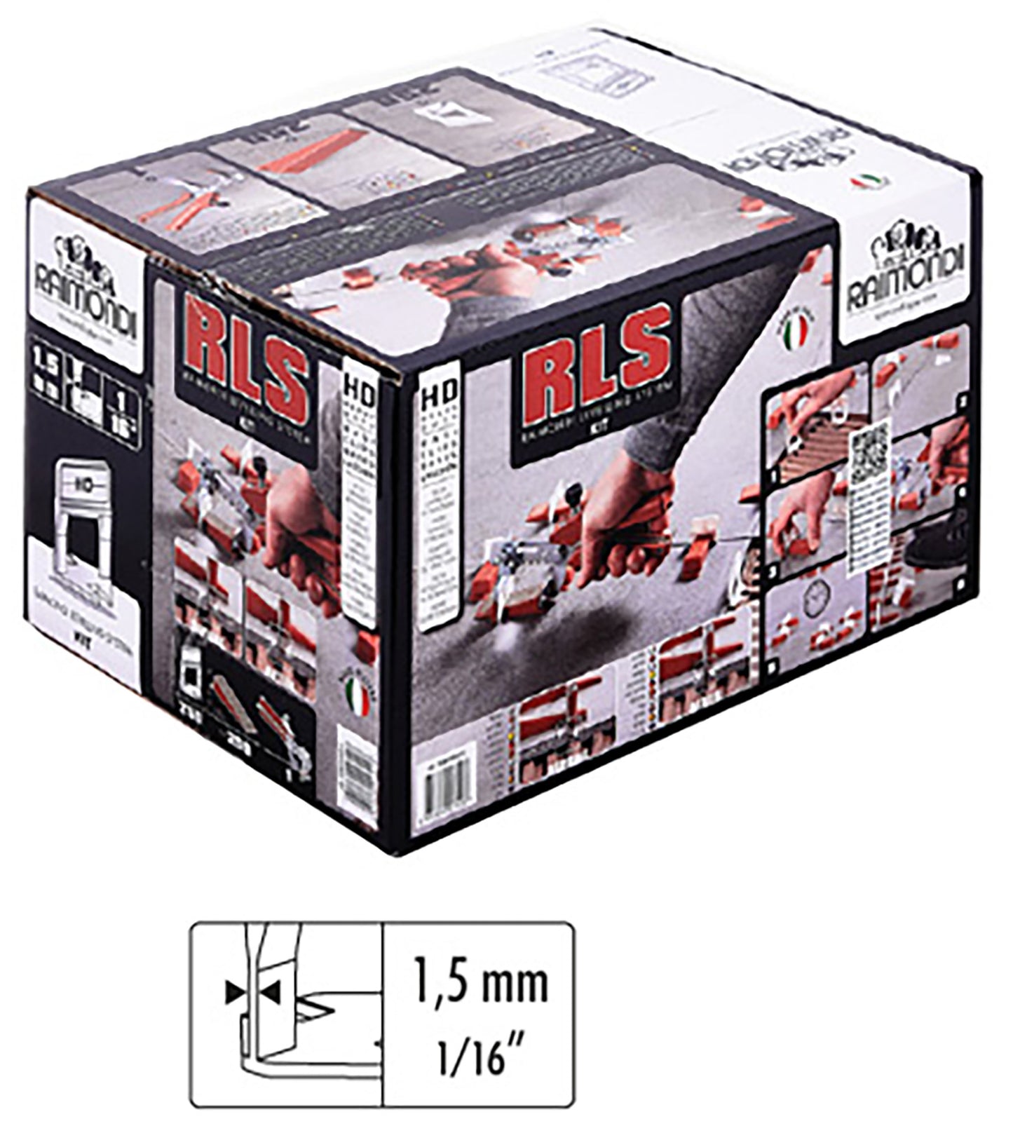 Raimondi Levelling System RLS R.L.S. Kit Scatolo HD Composto da 250 Basi Distanziatori Auto Livellante per Fuga da 1,5 mm e per Mattonelle con Spessore da 3 a 12 mm 250 Cunei 1 Pinza per Applicare le Piastrelle a Pavimento