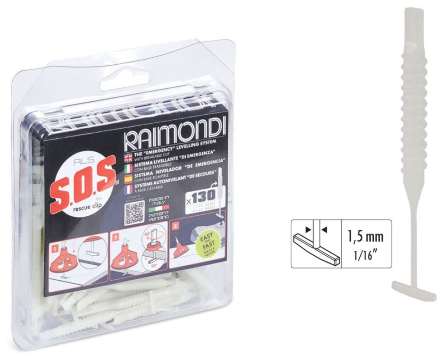 Raimondi RLS Levelling System SOS 130 Viti Basi Autolivellanti Per Sistema Livellante di Emergenza Per Piastrelle Con Spessore Altezza da 3 a 20 mm e Fuga da 1,5 a 5 mm