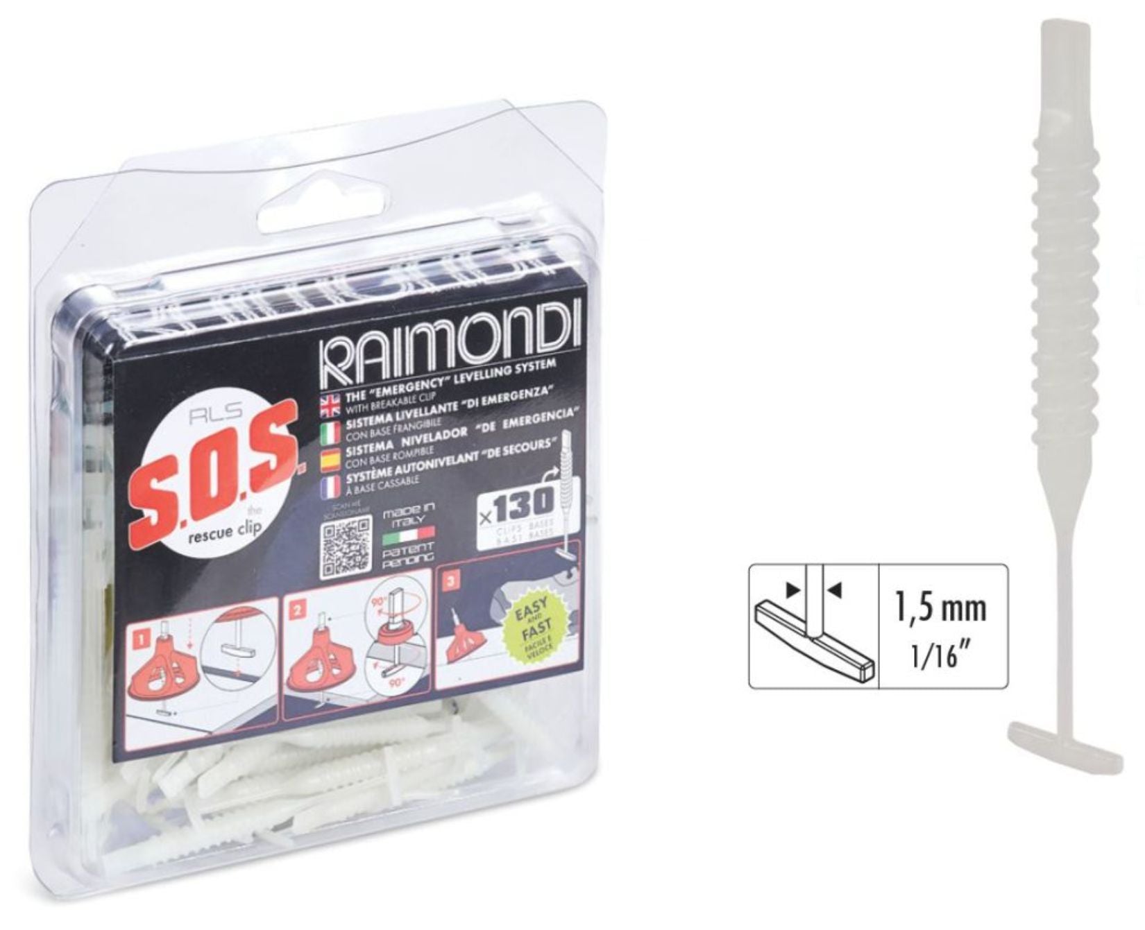 Raimondi RLS Levelling System SOS 130 Viti Basi Autolivellanti Per Sistema Livellante di Emergenza Per Piastrelle Con Spessore Altezza da 3 a 20 mm e Fuga da 1,5 a 5 mm