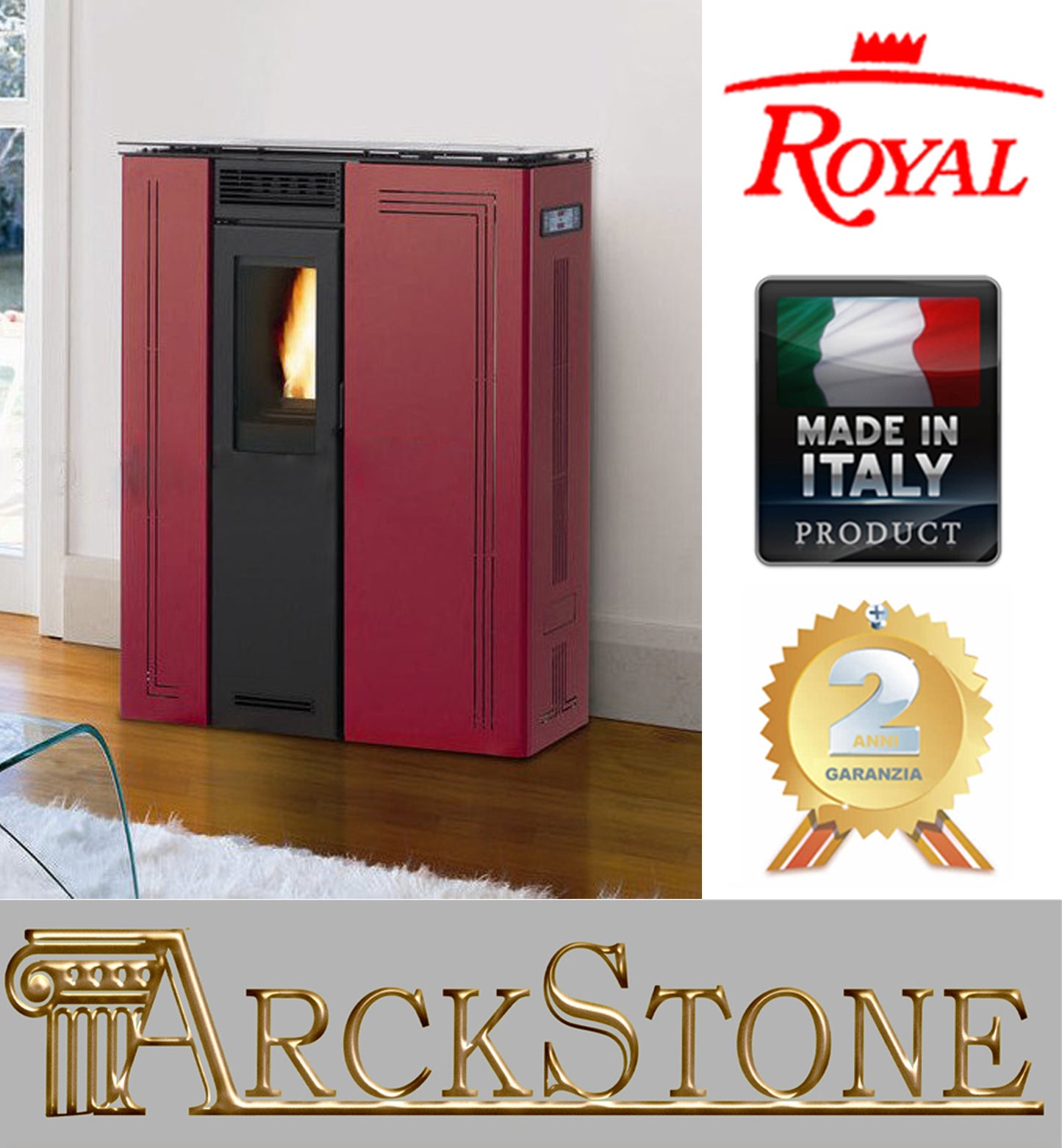 Royal Palazzetti Gigliola Air 80 Stufa Pellet Ventilata Canalizzabile Rosso 8Kw