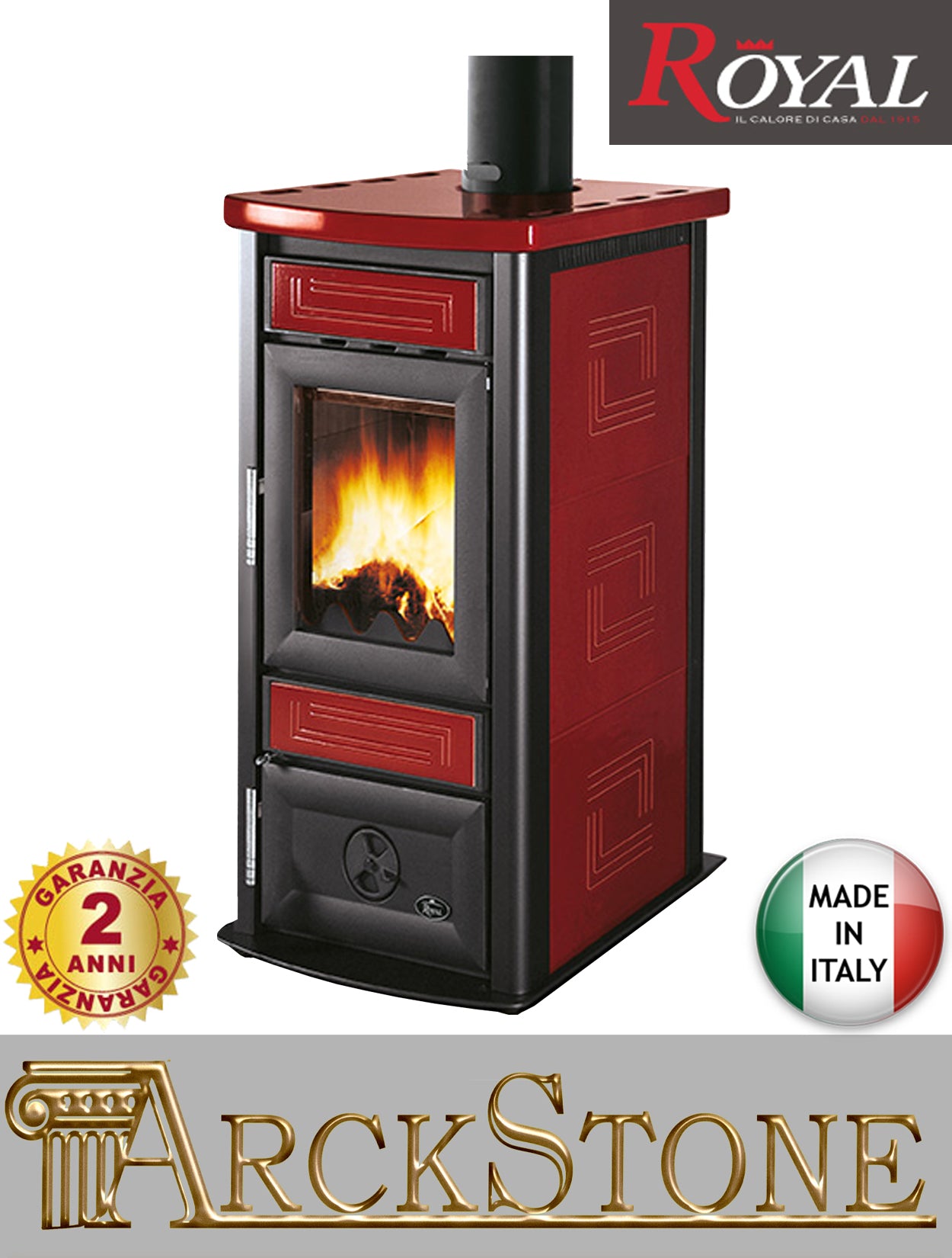 Focolare Stufa Legna Aria Naturale Ceramica Royal Palazzetti Stuba Rosso 7,1 Kw