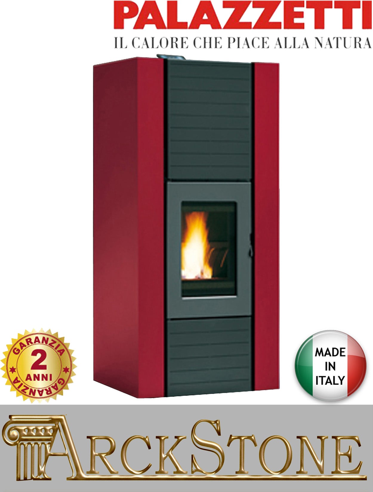 Termo Stufa Pellet Ermetica Palazzetti Martina Idro Lux 15 Potenza 15,4 kW Rivestimento Colore Rosso