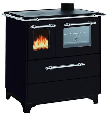 Royal Palazzetti Betty 3,5 Cucina Stufa a Legna con Forno Riscaldamento ad Aria Naturale Irraggiamento in Acciaio Smaltato Nero Colore Canna di Fucile 6,3 KW