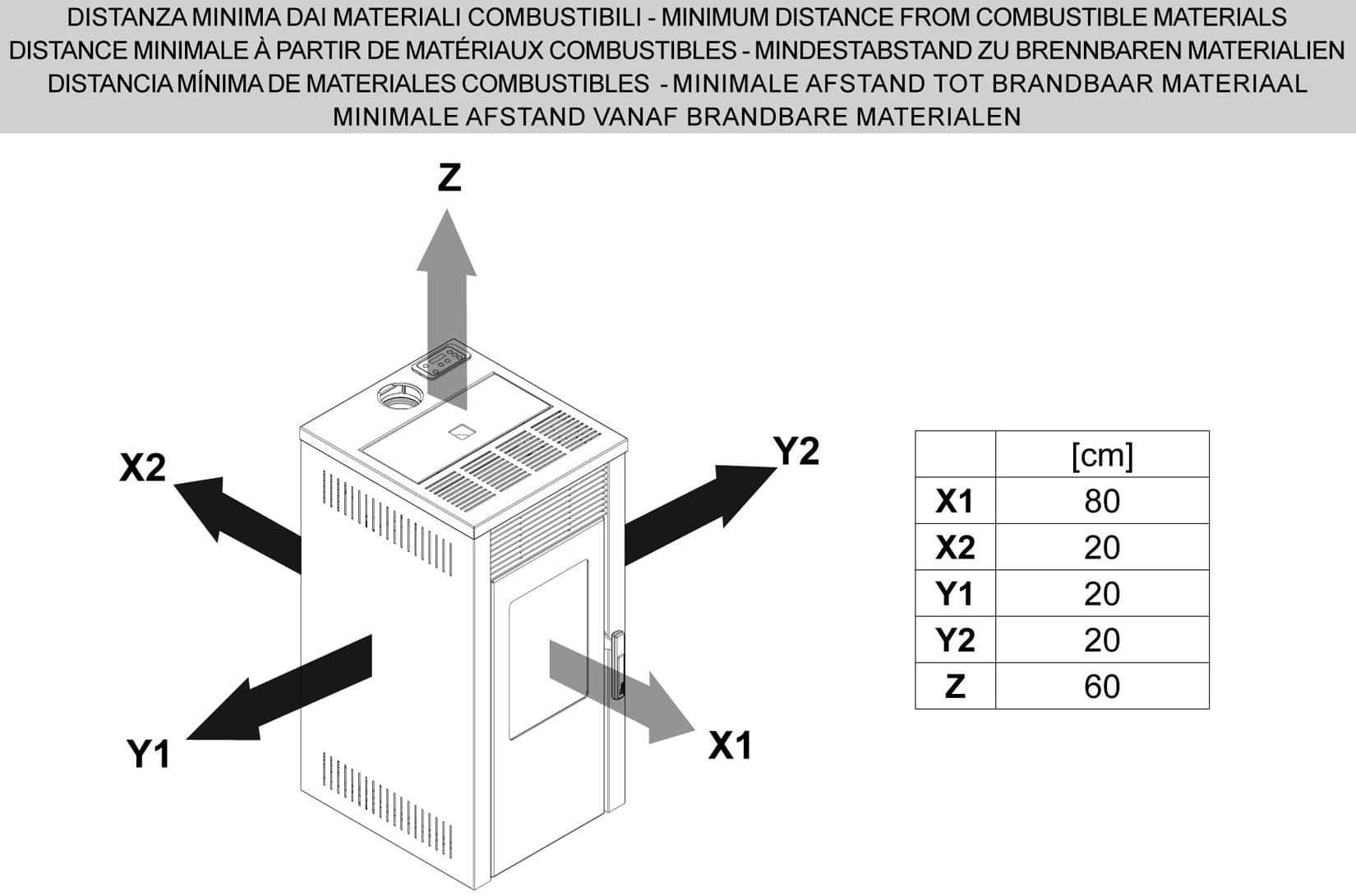 Royal Palazzetti Donna Air 80 Us Rivestimento Acciaio Colore Nero Potenza 8 Kw Stufa Pellet Aria Calda Ventilata Uscita Fumi Superiore Canalizzazione Aria Comburente Esterno Display Comandi Sfioro Programma Digitale Cassetto Estraibile Braciere Ghisa
