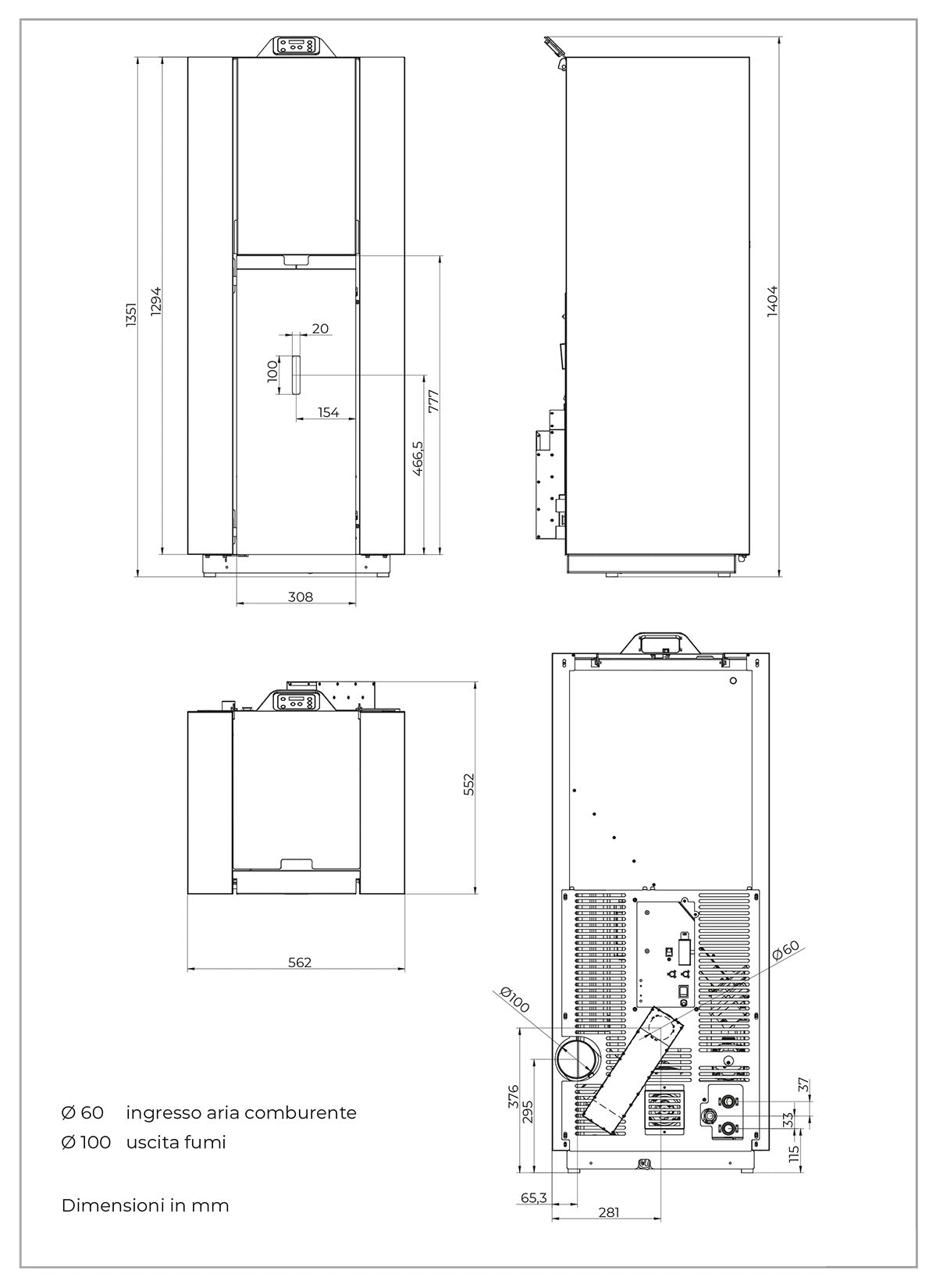 Royal Idro Wall 20 Termostufa Pellet 19,7 Kw Acciaio Rosso Riscaldamento Acqua Radiatori Caldaia 8 Tubi Fumo Gruppo Idraulico Circolatore Vaso Espansione Valvola Sicurezza Anticondensa Display Digitale Gestione Fasce Orarie Cassetto Uscita Posteriore