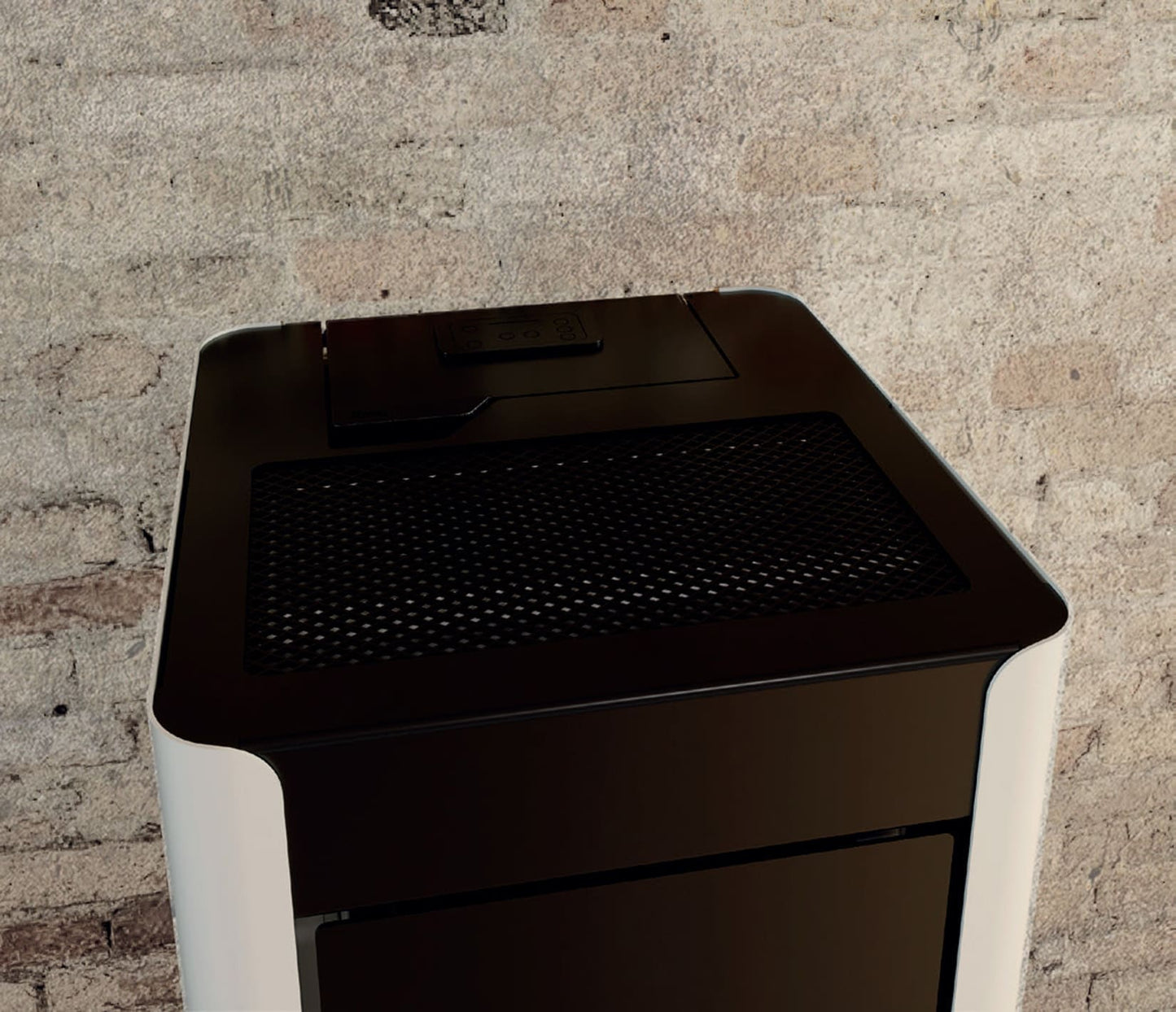 Royal Palazzetti Ilde Air 80 Rivestimento Acciaio Colore Bianco Potenza 8,2 Kw Stufa Pellet Aria Calda Ventilata Maniglia Antiscottatura Uscita Fumi Posteriore Canalizza Aria Comburente Esterno Display Comandi Sfioro Programma Digitale Cassetto Estraibile