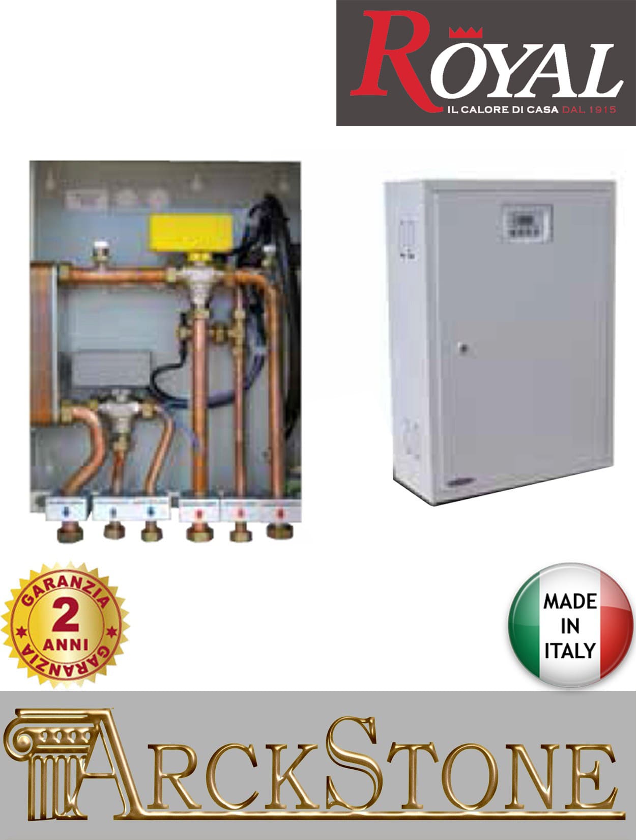 Royal Palazzetti Kit P2 Produzione Acqua Calda Sanitaria Istantanea ACS Riscaldamento Diretta Consente Collegare Stufe Pellet Impianto Costituito Scambiatore Piastre 2 Valvole Deviatrici Servocomando Elettrico Sanitario Flussostato Centralina Elettronica