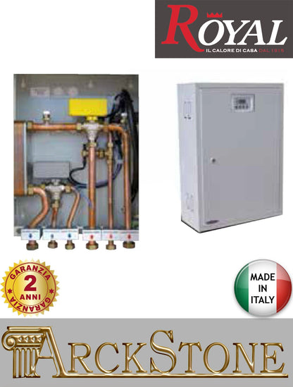 Royal Palazzetti Kit P2 Produzione Acqua Calda Sanitaria Istantanea ACS Riscaldamento Diretta Consente Collegare Stufe Pellet Impianto Costituito Scambiatore Piastre 2 Valvole Deviatrici Servocomando Elettrico Sanitario Flussostato Centralina Elettronica