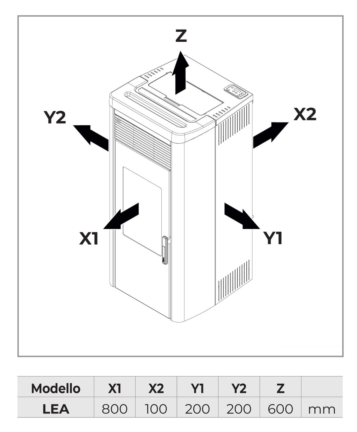 Royal Palazzetti Lea Air 90 Rivestimento Acciaio Top Ceramica Colore Bianco Potenza 9 Kw Stufa Pellet Aria Ventilata Canalizzabile Uscita Fumi Posteriore Canalizzazione Aria Comburente Esterno Display Sfioro Programma Fasce Orarie Cassetto Braciere Ghisa