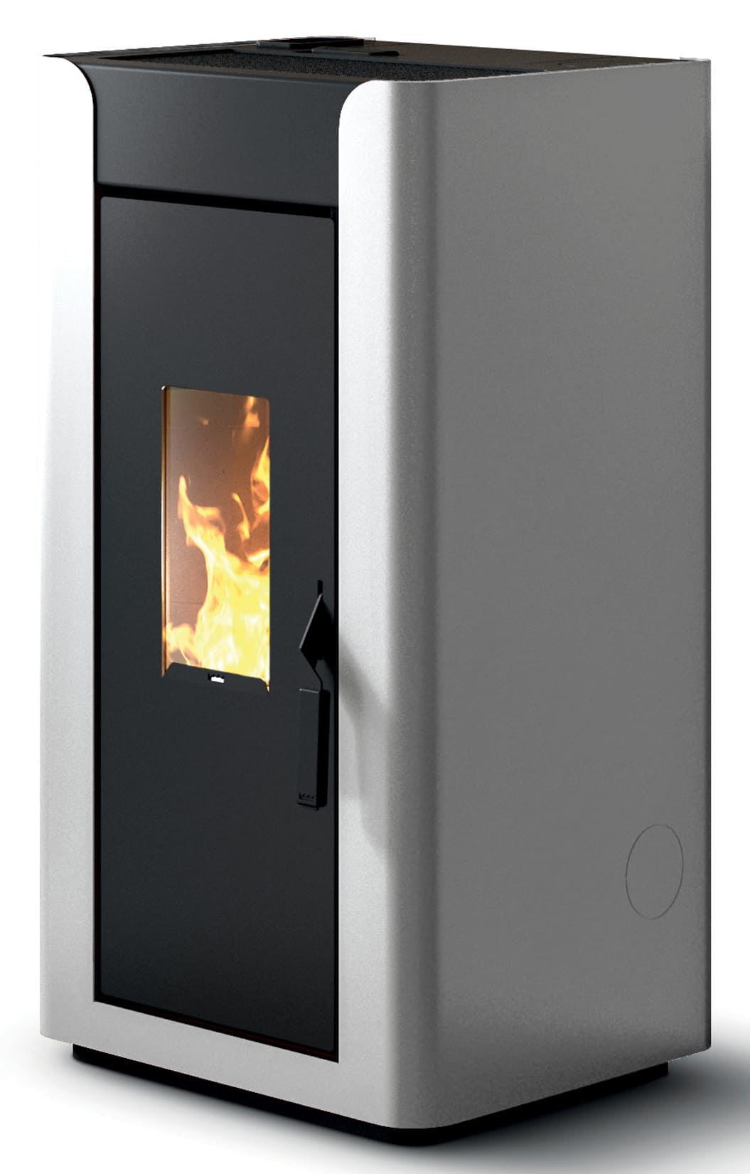 Royal Palazzetti Alida Air 120 Stufa Pellet Aria Ventilata Canalizzata Potenza 11,9 Kw Rivestimento Acciaio Colore Bianco Uscita Fumi Posteriore Maniglia Antiscottatura Canalizza Aria Comburente Esterno Display Sfioro Programma Orario Cassetto Braciere