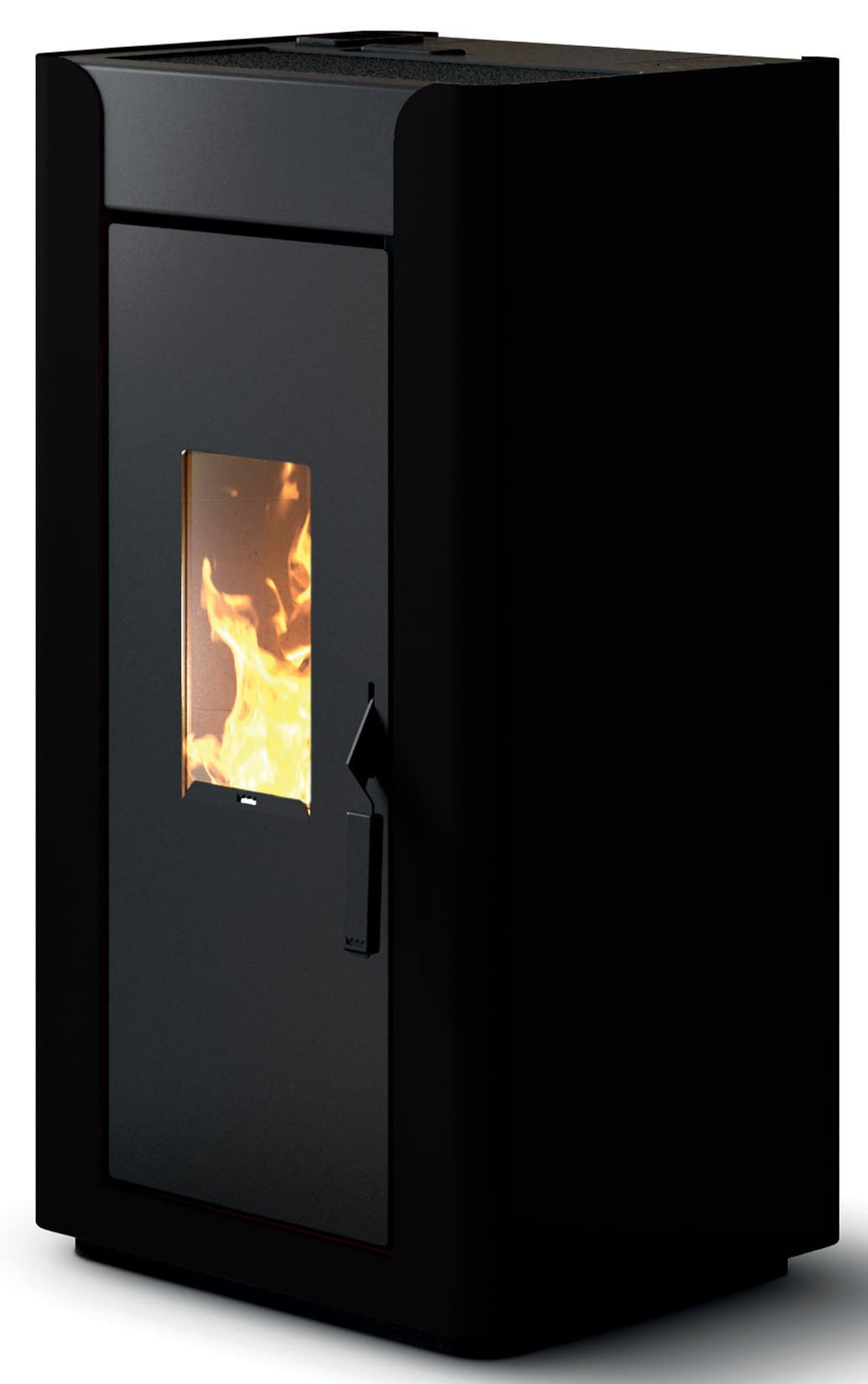 Royal Palazzetti Alida Air 120 Stufa Pellet Aria Ventilata Canalizzata Potenza 11,9 Kw Rivestimento Acciaio Colore Nero Uscita Fumi Posteriore Maniglia Antiscottatura Canalizza Aria Comburente Esterno Display Sfioro Programma Orario Cassetto Braciere