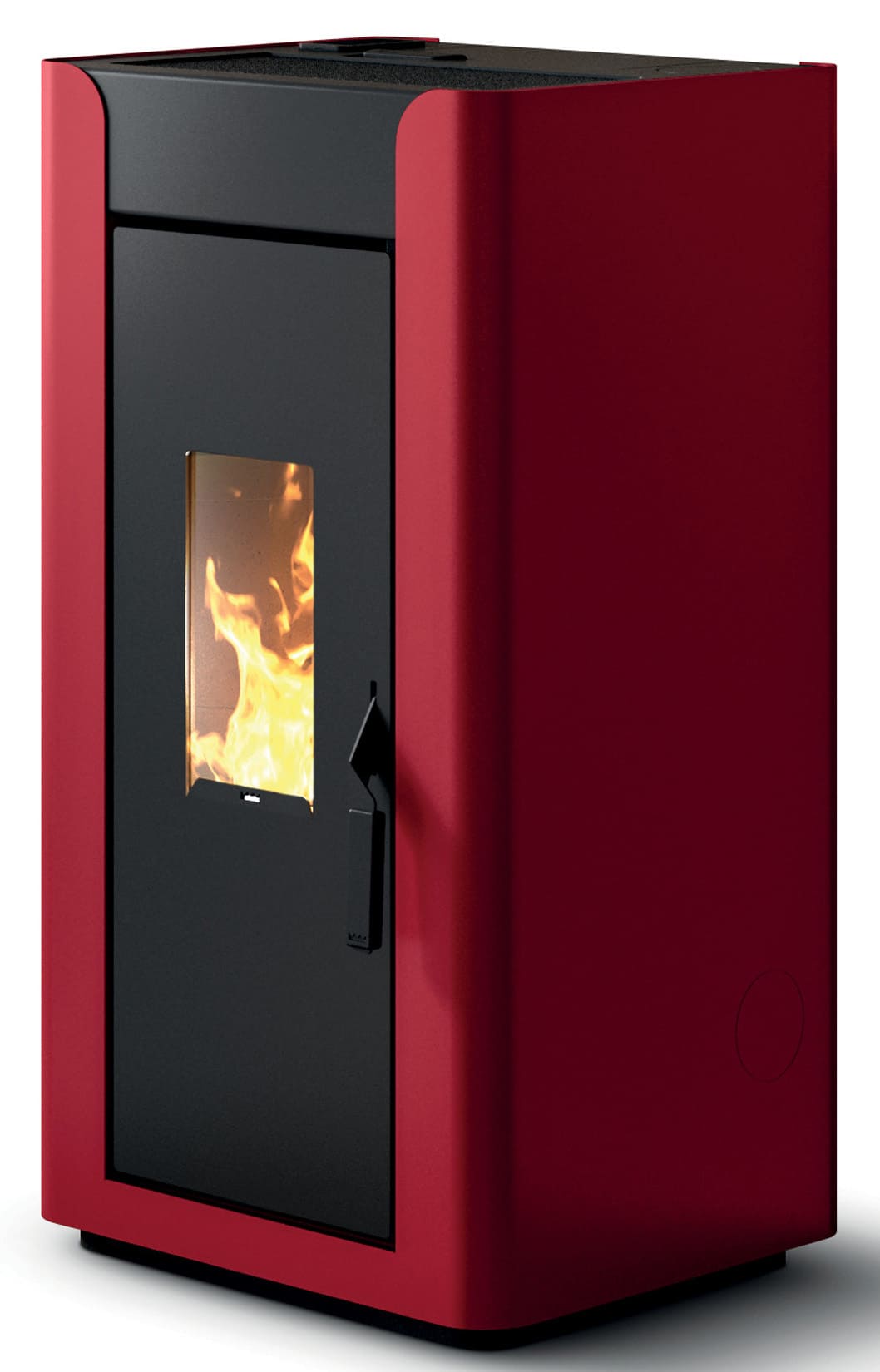 Royal Palazzetti Alida Air 120 Stufa Pellet Aria Ventilata Canalizzata Potenza 11,9 Kw Rivestimento Acciaio Colore Rosso Uscita Fumi Posteriore Maniglia Antiscottatura Canalizza Aria Comburente Esterno Display Sfioro Programma Orario Cassetto Braciere