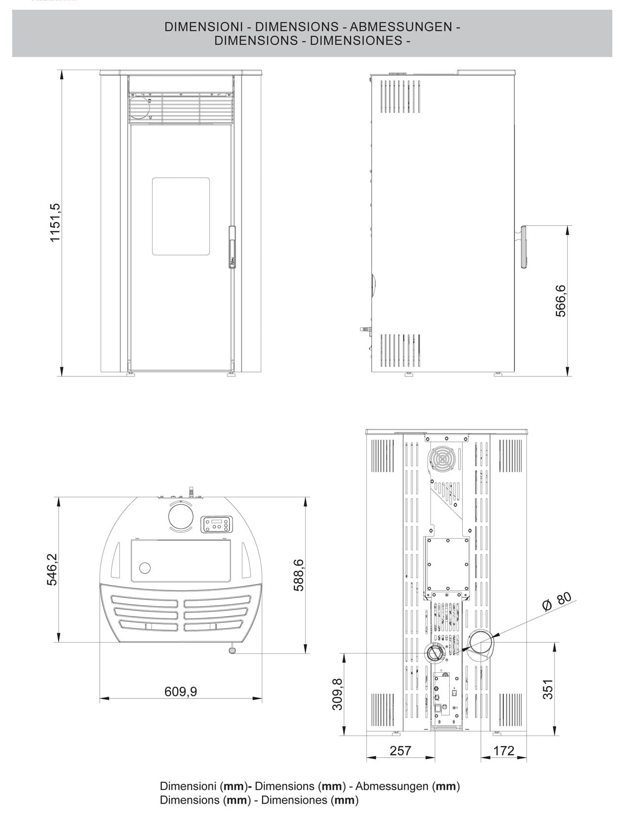 Royal Palazzetti Roberta E Air 120 Rivestimento Acciaio Top Ceramica Colore Bianco Potenza 12,1 Kw Stufa Pellet Ermetica Aria Calda Ventilata Uscita Fumi Posteriore Canalizza Aria Comburente Esterno Display Sfioro Programma Fasce Orarie Cassetto Braciere