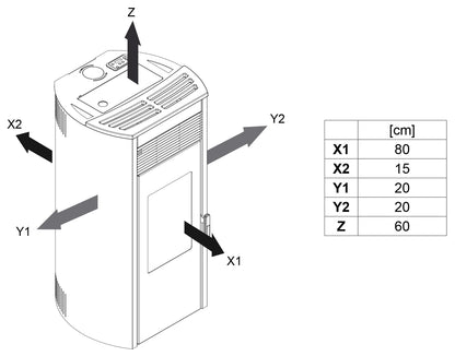 Royal Roberta Air 120 Us Stufa Pellet Aria Calda Ventilata Regolabile 12,3 Kw Acciaio Rosso Bordeaux Forma Arrotondata Uscita Superiore Top Ceramica Display Digitale Comandi Sfioro Gestione Fasce Orarie Braciere Cassetto Pulizia Manutenzione Semplificata