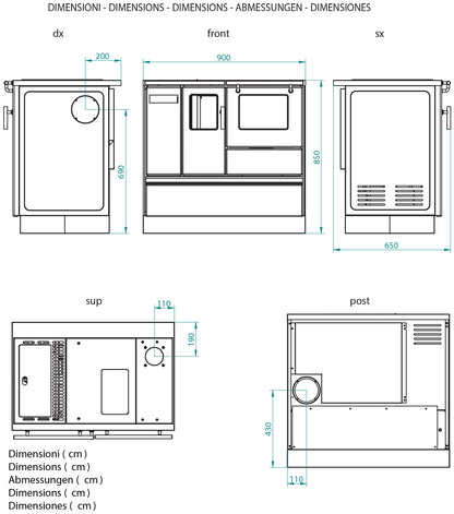 Royal Rosita S Cucina Pellet Aria Calda Ventilata Potenza 8Kw Rivestimento Acciaio Avorio Forno Portina Vetro Ceramico Piano Cottura Ventilatore Centrifugo Caricamento Dall’Alto Predisposta Uscita Fumi Posteriore Superiore Termometro Controllo Temperatura