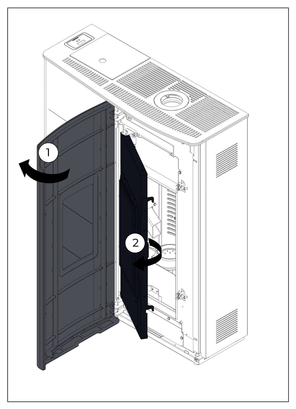 Palazzetti Twiggy 10 US Stufa Pellet Slim Ermetica Aria Ventilata Canalizzata Potenza 10 Kw Rivestimento Acciaio Bianco Uscita Fumi Superiore Coassiale Doppia Porta Vetro Ceramico Pannello Digitale Programma Fasce Orarie Braciere Ghisa Cassetto Cenere
